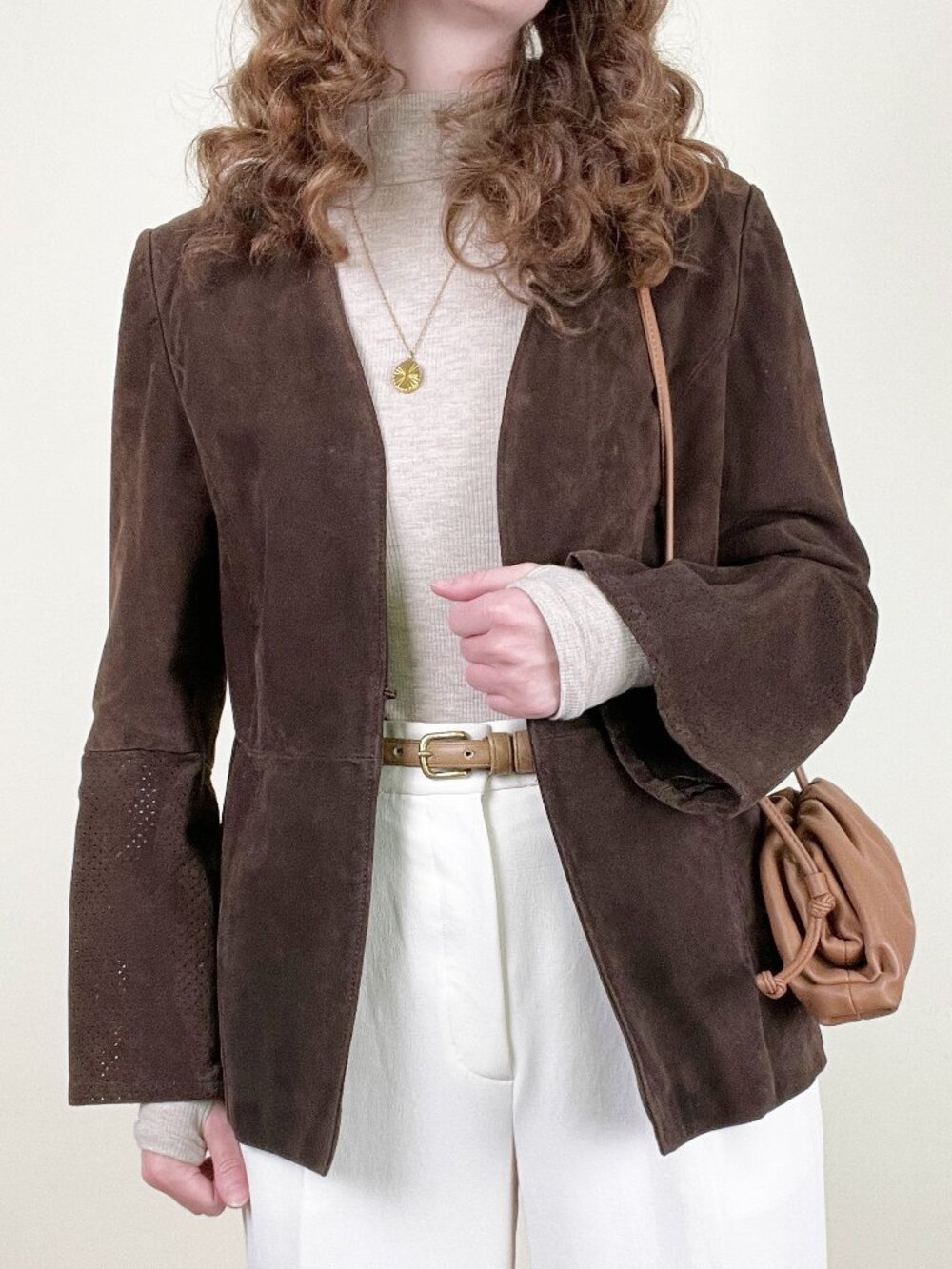 Vintage 90's Suede Jacket Leather Coat Bell Sleeves Chocolate Brown Whimsigoth